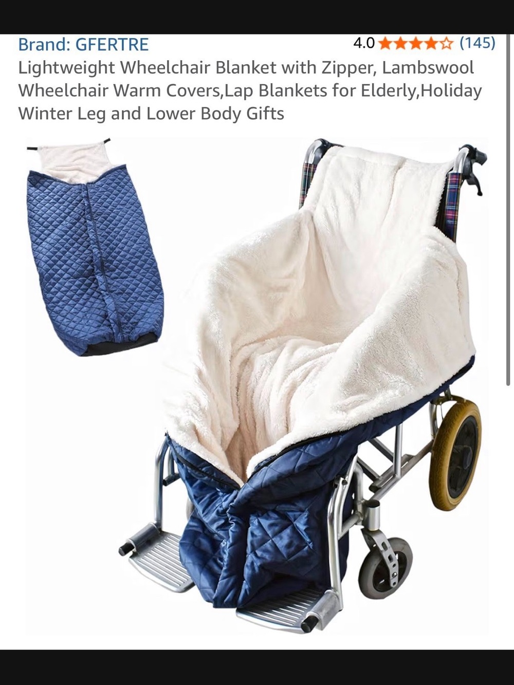 Navy Blue Sherpa-Lined Wheelchair Blanket